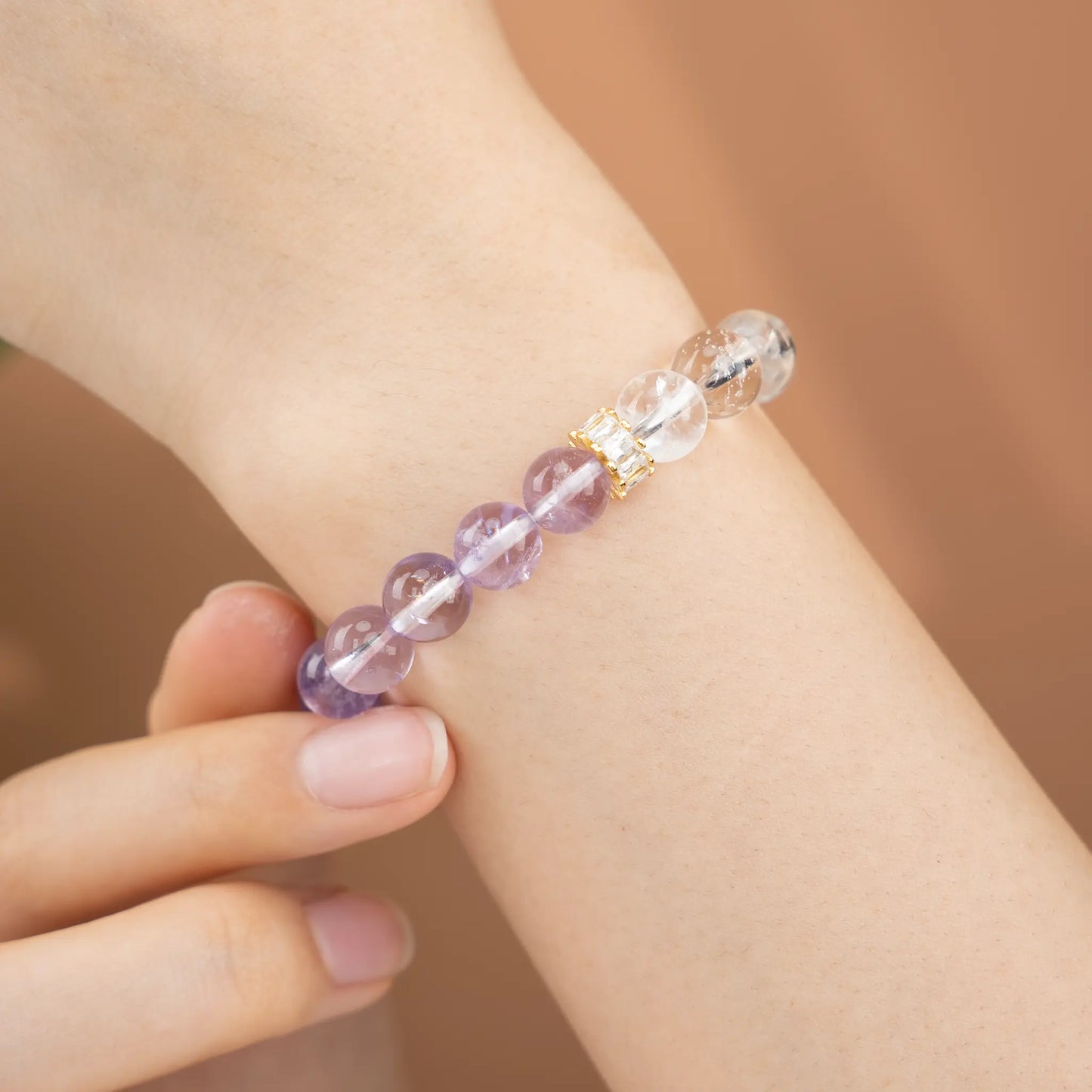 Double Protection Gemstone Beaded Bracelet - Lavender Amethyst & Azeztulite