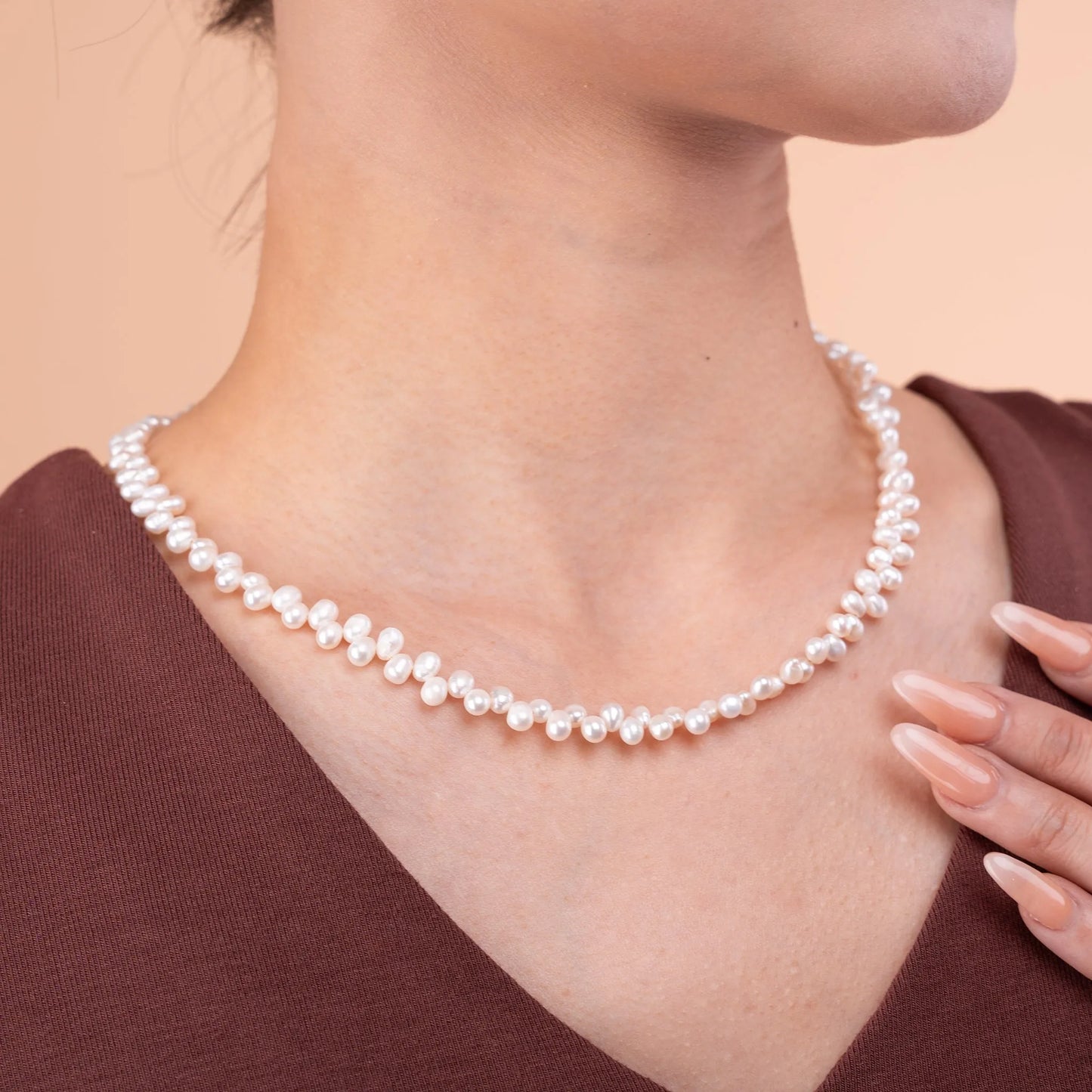 Natural Pearl Necklace - 4mm Oval Beads 4mm Oval Beads with Sterling Silver Hardware - SENLLY
