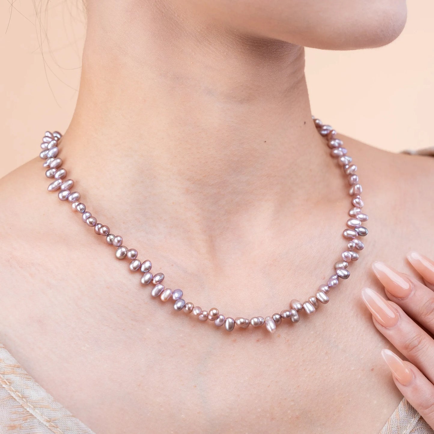 Natural Pearl Necklace - 4mm Oval Beads 4mm Oval Beads with Sterling Silver Hardware - SENLLY