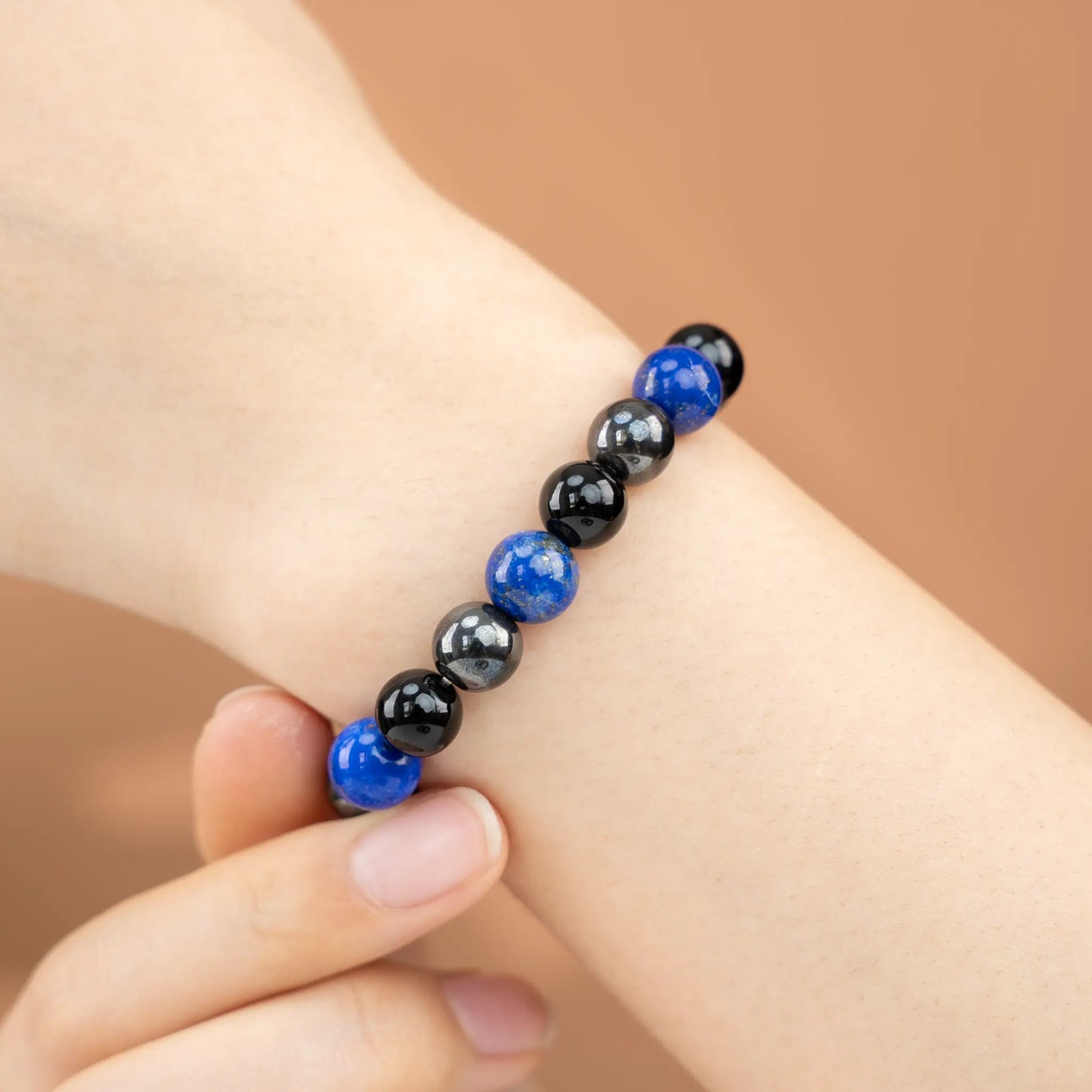 Triple Protection Gemstone Beaded Bracele - Lapis Lazuli & Black Agate & Natural Hematite