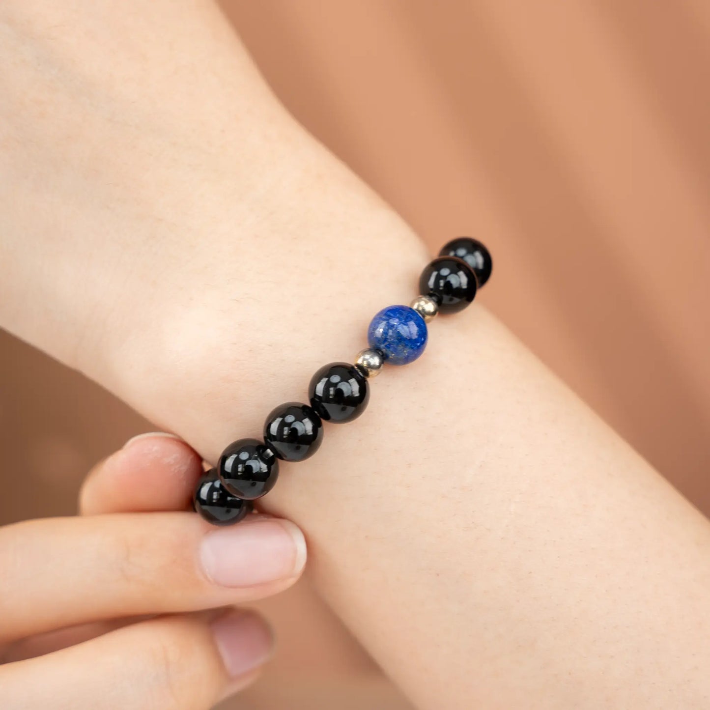 Element Fusion Gemstone Beaded Bracelet - Black Agate & Lapis Lazuli