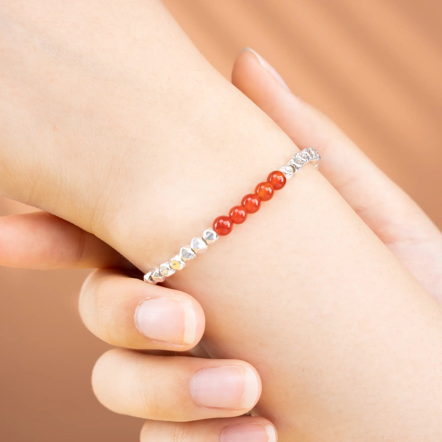 Element Essence Gemstone Beaded Bracelet - Red Agate & Silver
