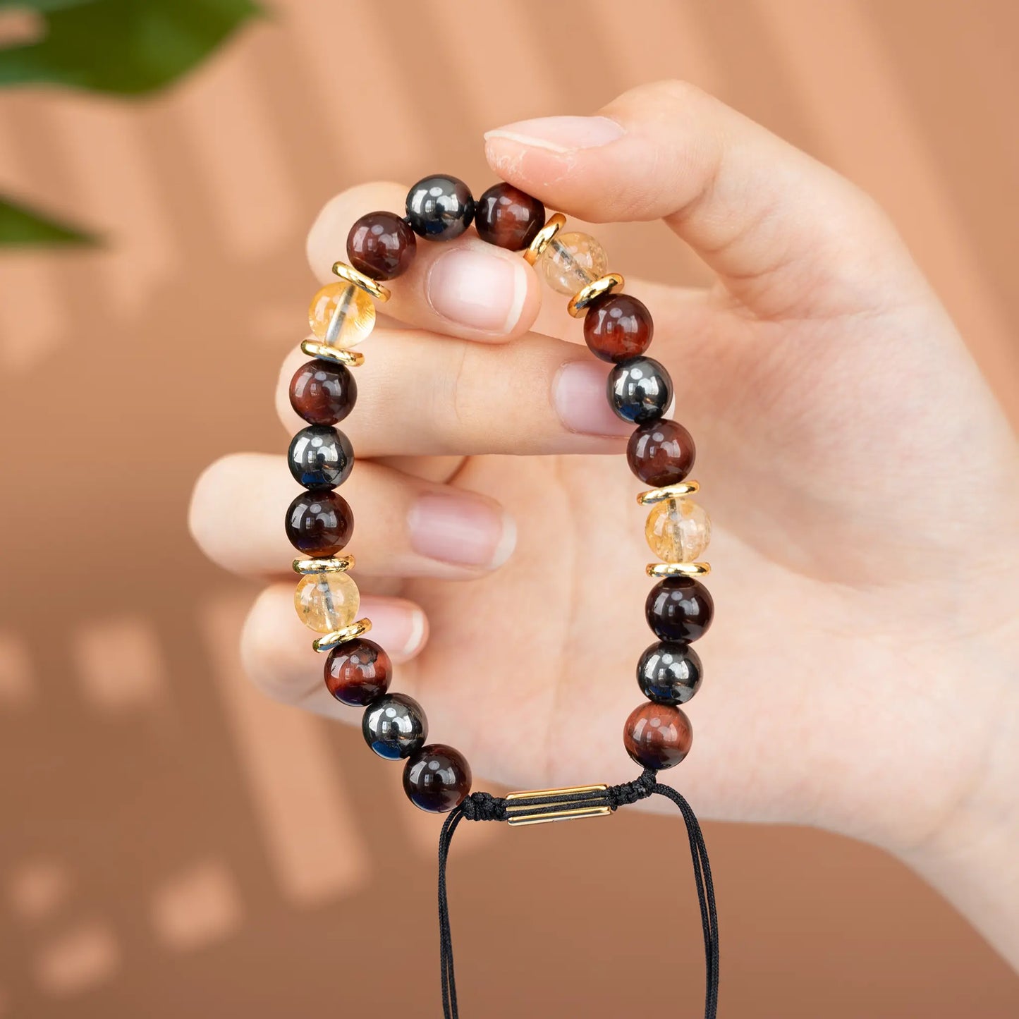 Triple Protection Gemstone Beaded Bracelet - Red Tiger's Eye & Citrine & Hematite