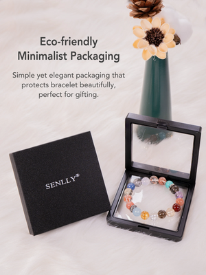 SENLLY 7 Chakra Beaded Stretch Bracelet with Red Tiger's Eye, Handmade Natural Stone Jewelry for Balance & Protection