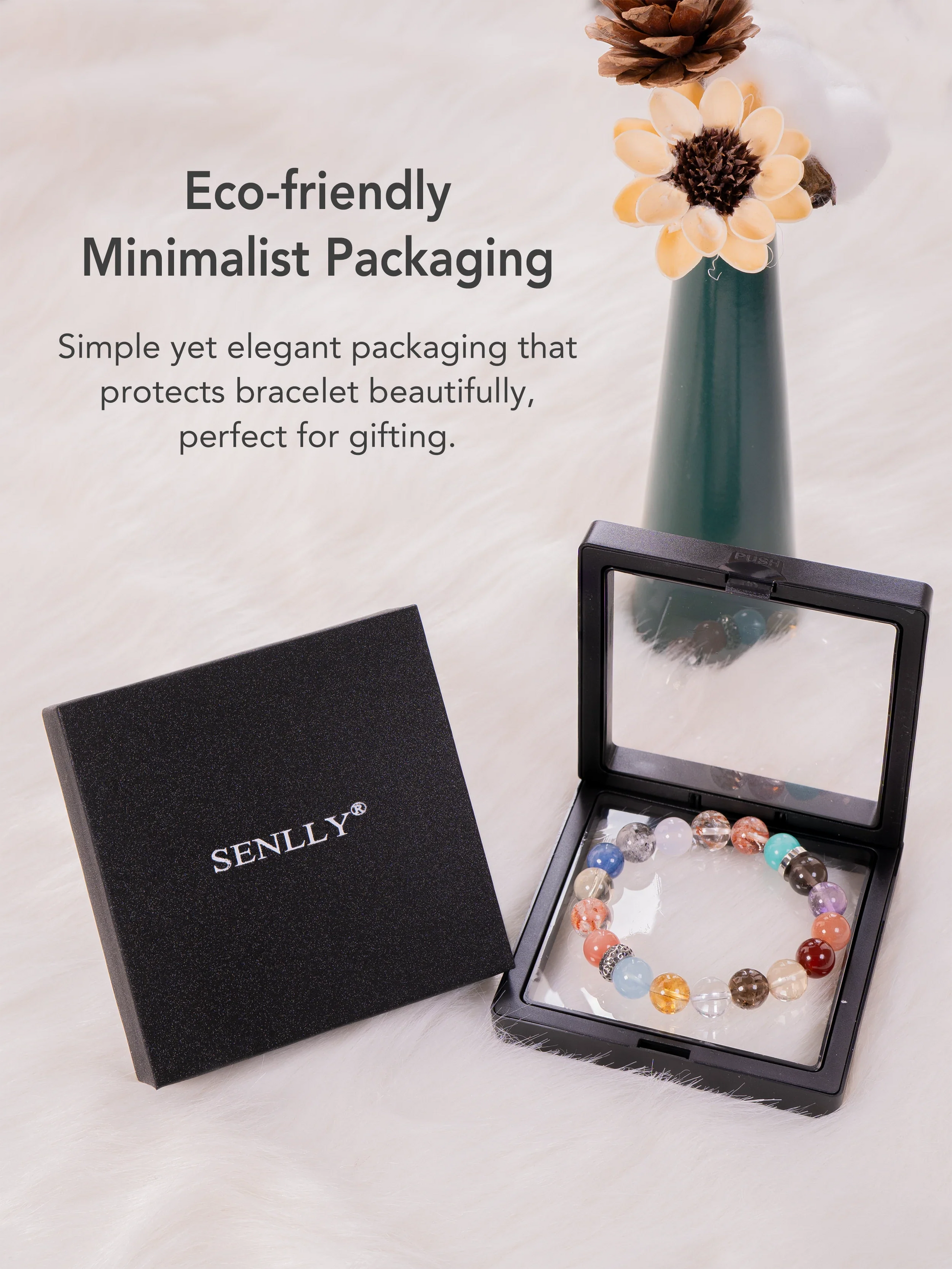 SENLLY 7 Chakra Beaded Stretch Bracelet with Citrine, Handmade Natural Stone Jewelry for Balance & Protection