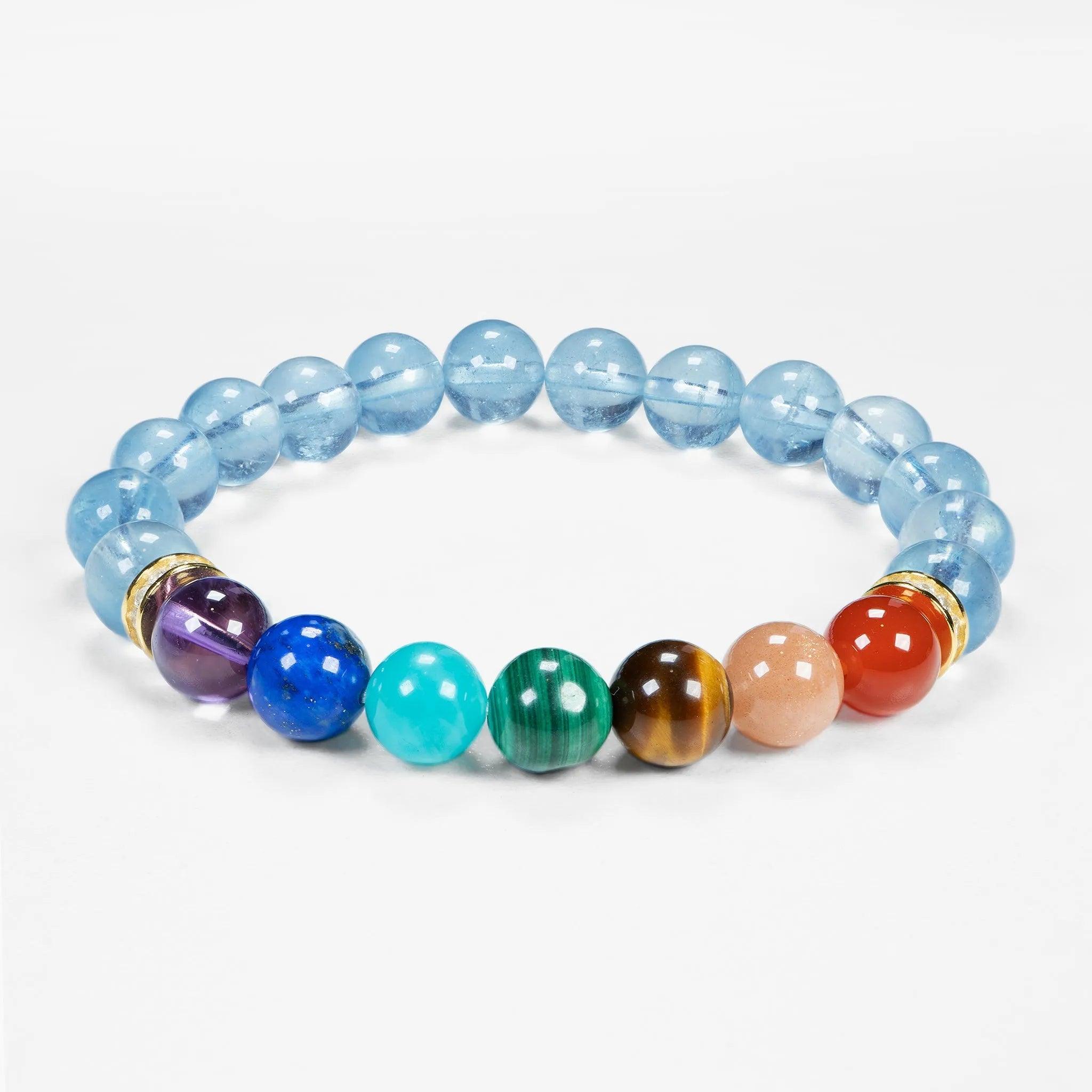 Chakra Gemstone Beaded Bracelet - 7 Chakra & Aquamarine - SENLLY