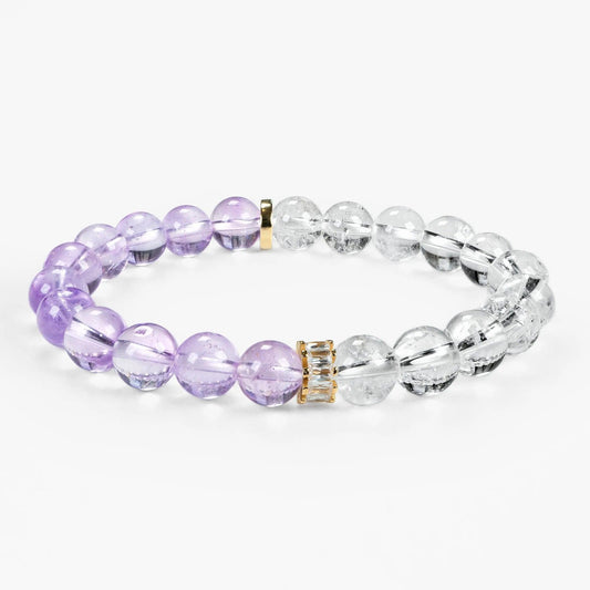 Double Protection Gemstone Beaded Bracelet - Lavender Amethyst & Azeztulite - SENLLY