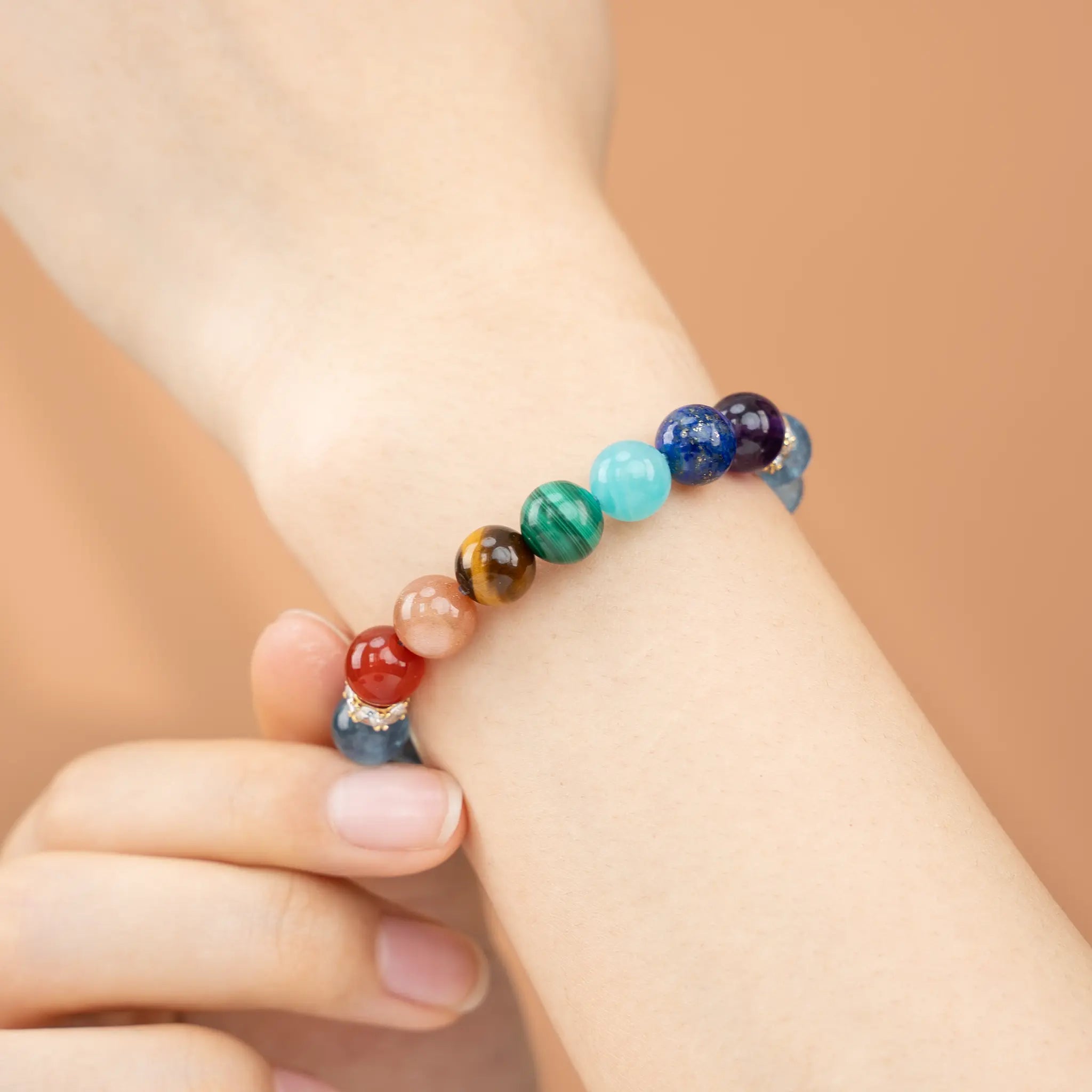 Chakra Gemstone Beaded Bracelet - 7 Chakra & Aquamarine