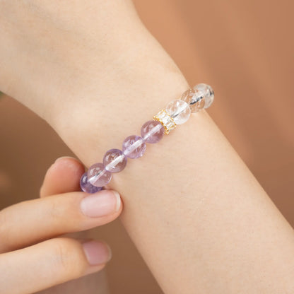 Double Protection Gemstone Beaded Bracelet - Lavender Amethyst & Azeztulite