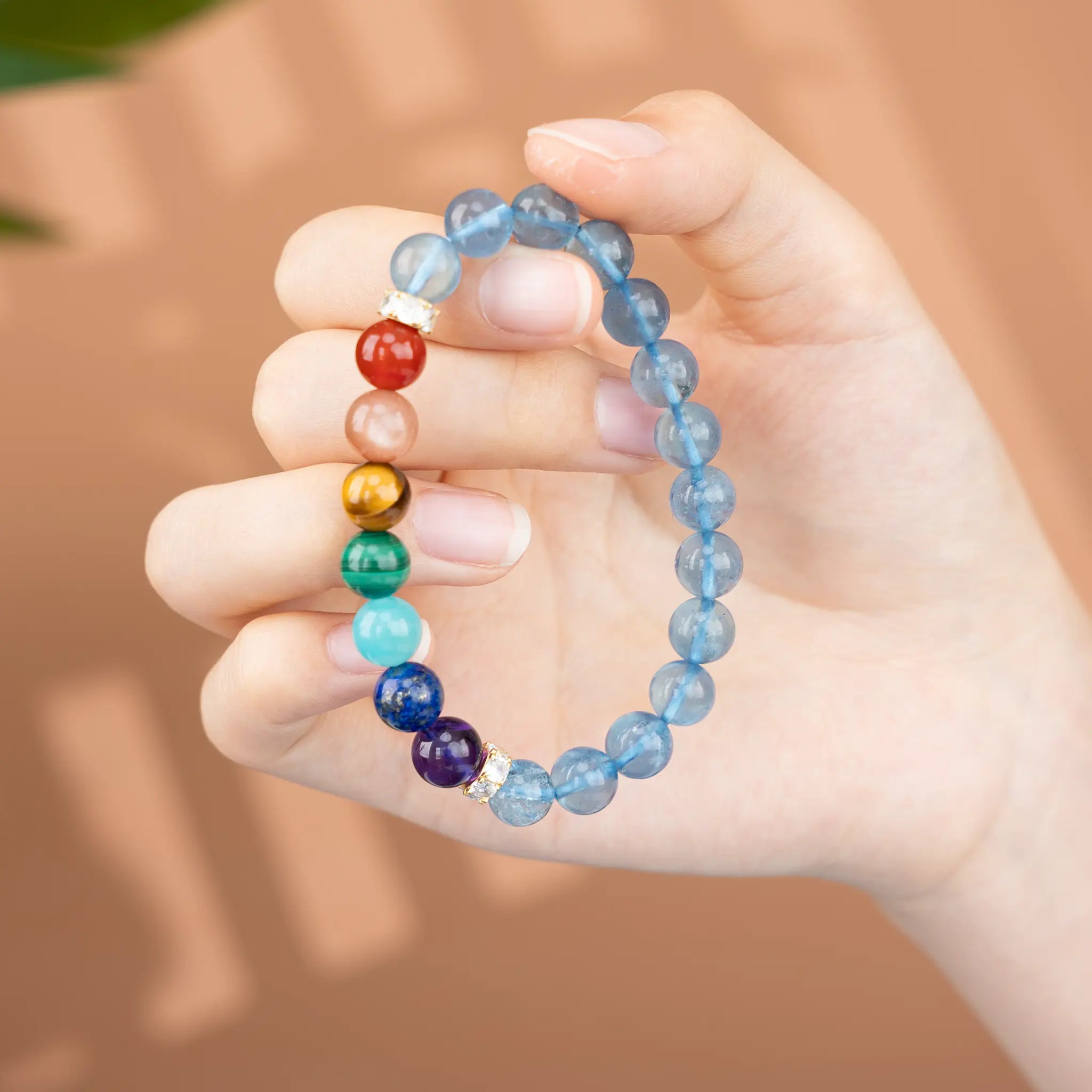 Chakra Gemstone Beaded Bracelet - 7 Chakra & Aquamarine