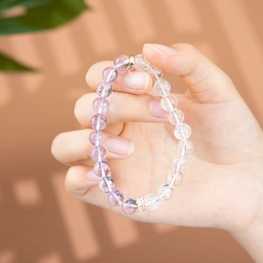 Double Protection Gemstone Beaded Bracelet - Lavender Amethyst & Azeztulite