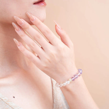 Double Protection Gemstone Beaded Bracelet - Lavender Amethyst & Azeztulite - SENLLY