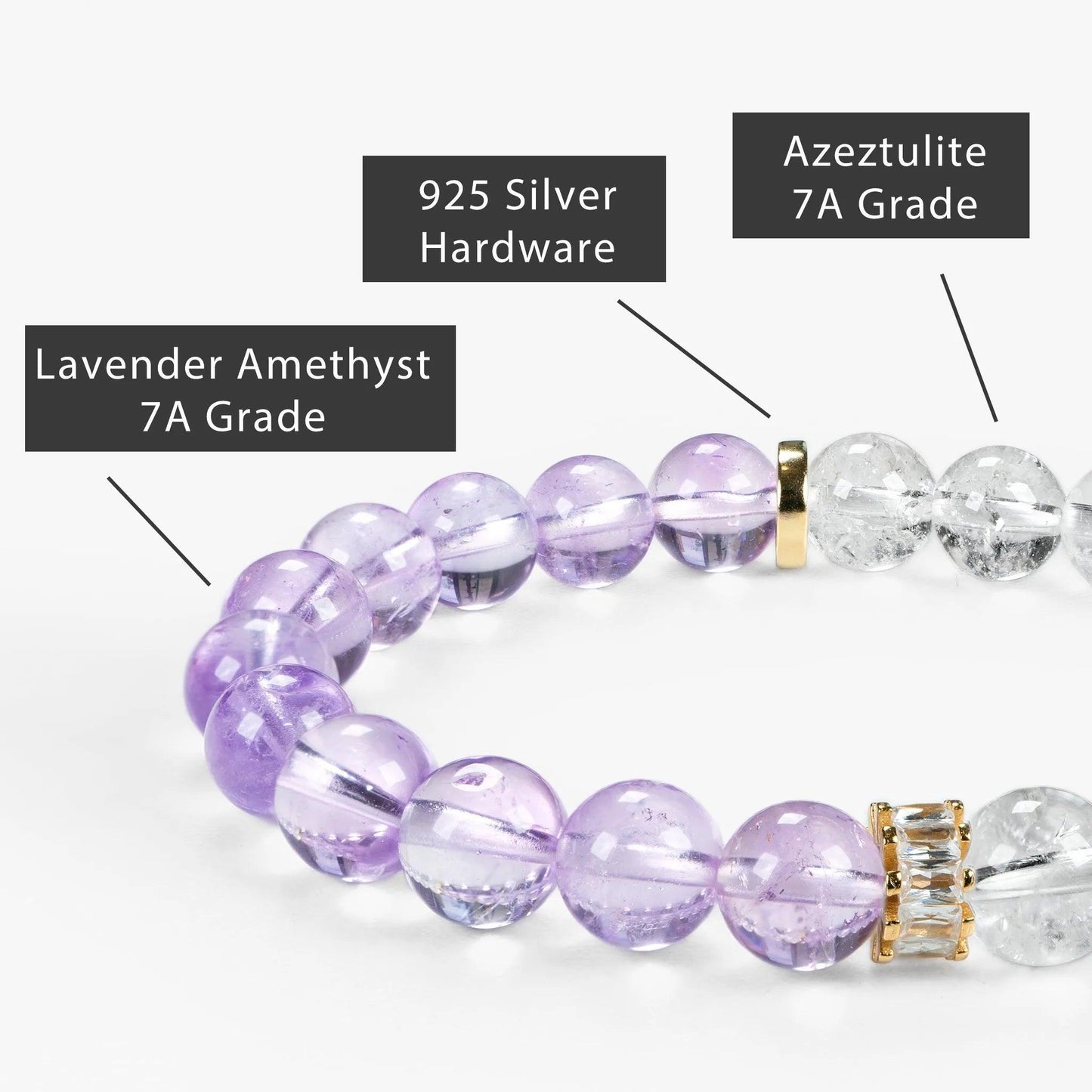 Double Protection Gemstone Beaded Bracelet - Lavender Amethyst & Azeztulite - SENLLY
