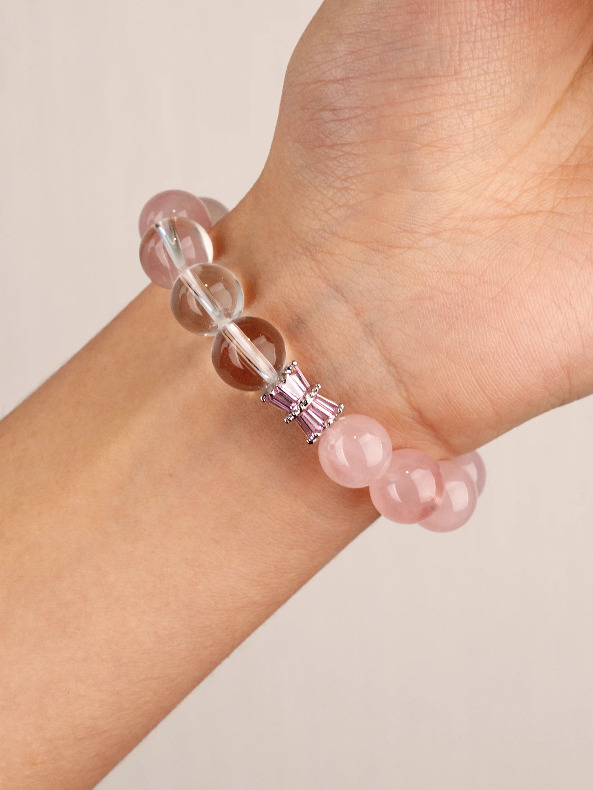 SENLLY Blush Aura - Beaded Stretch Bracelet with Rose Quartz & Clear Quartz, Handmade Natural Stone Jewelry for Love, Clarity & Harmony