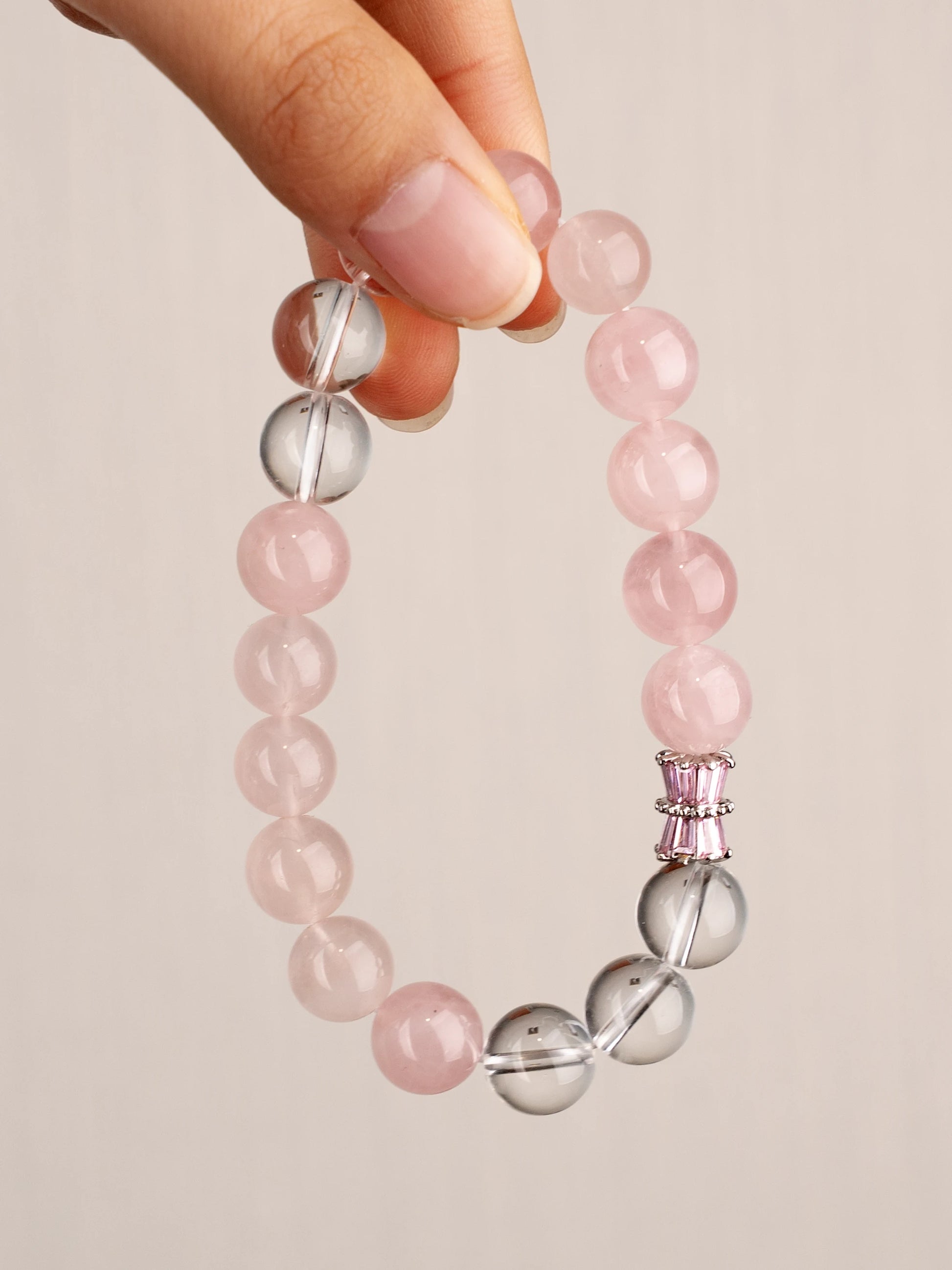 SENLLY Blush Aura - Beaded Stretch Bracelet with Rose Quartz & Clear Quartz, Handmade Natural Stone Jewelry for Love, Clarity & Harmony