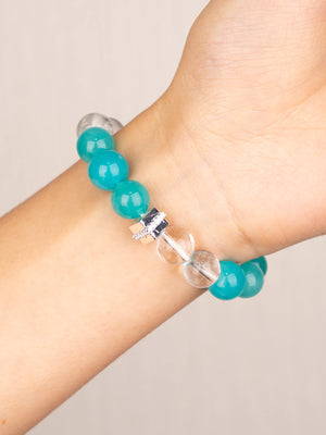 SENLLY Crystal Tide - Handmade Amazonite & Clear Quartz Bracelet, Natural Stone Beaded Stretch Jewelry for Calm & Clarity