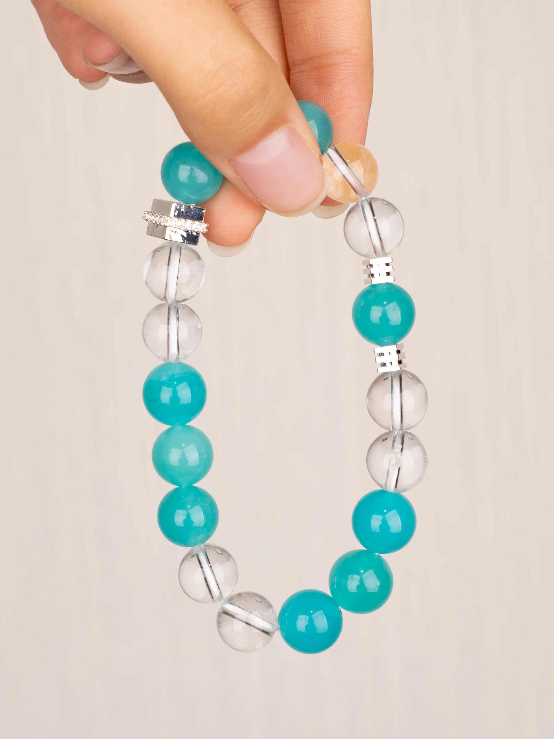 SENLLY Crystal Tide - Handmade Amazonite & Clear Quartz Bracelet, Natural Stone Beaded Stretch Jewelry for Calm & Clarity