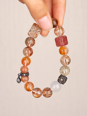 SENLLY Ember Radiance - Handmade Multi-Gemstone Bracelet with Citrine, Super Seven, Sunstone & Strawberry Quartz, Natural Stone Jewelry