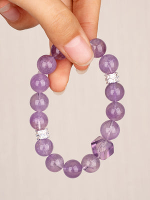 SENLLY Lavender Serenity - Handmade Lavender Amethyst Bracelet with Faceted Cube Accent, Natural Stone Jewelry