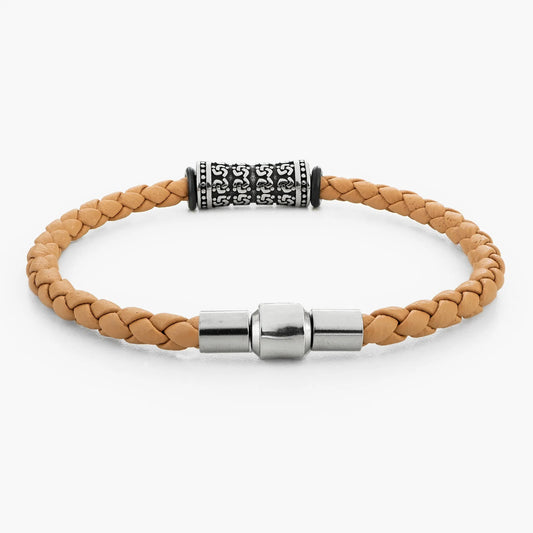 Braided Genuine Leather Brown Bracelet - Silver Magnetic Clasp - SENLLY