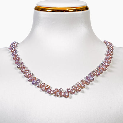 Natural Pearl Necklace - 4mm Oval Beads 4mm Oval Beads with Sterling Silver Hardware - SENLLY