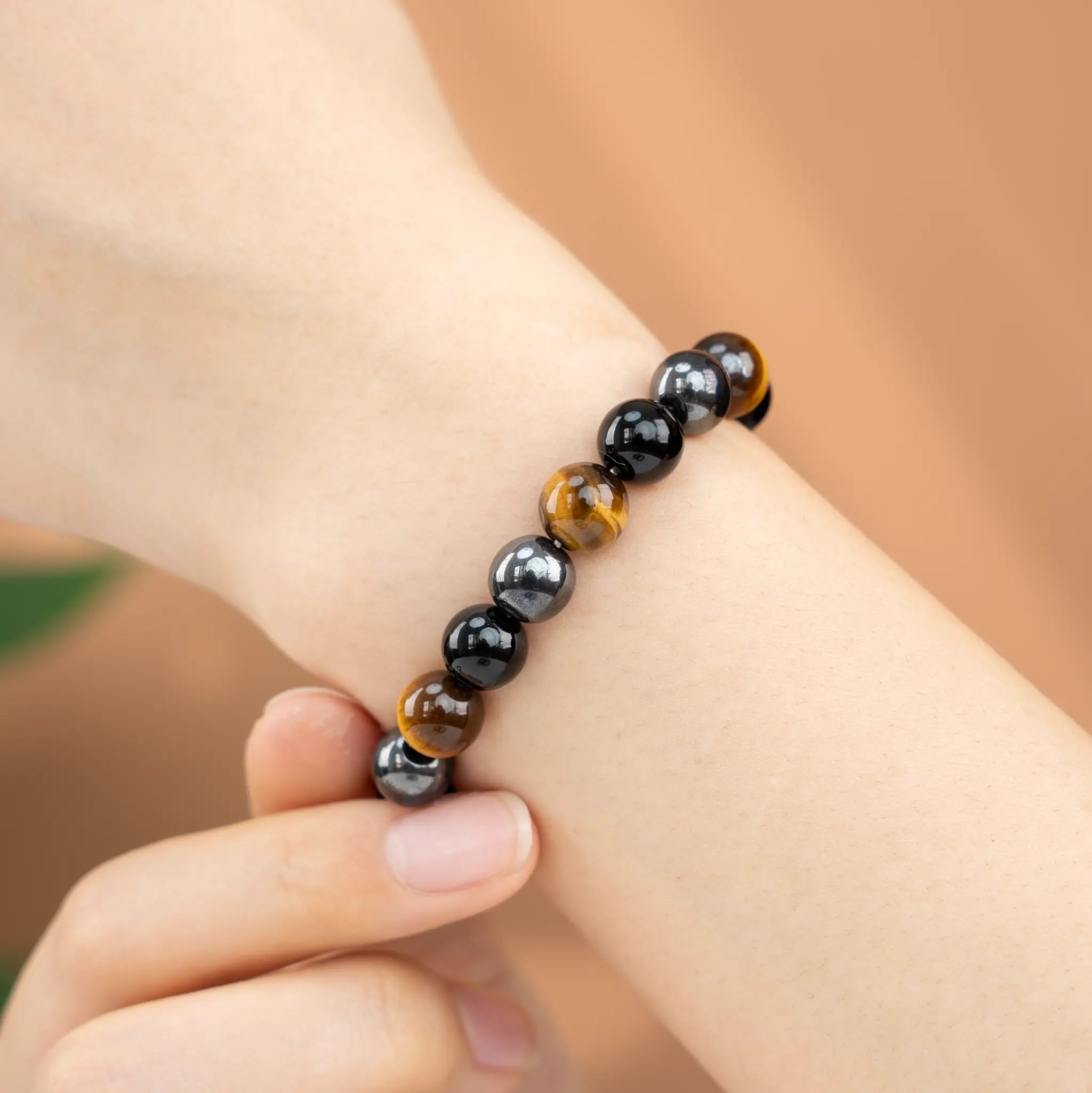 Triple Protection Gemstone Beaded Bracele - Tiger's Eye & Black Agate & Natural Hematite