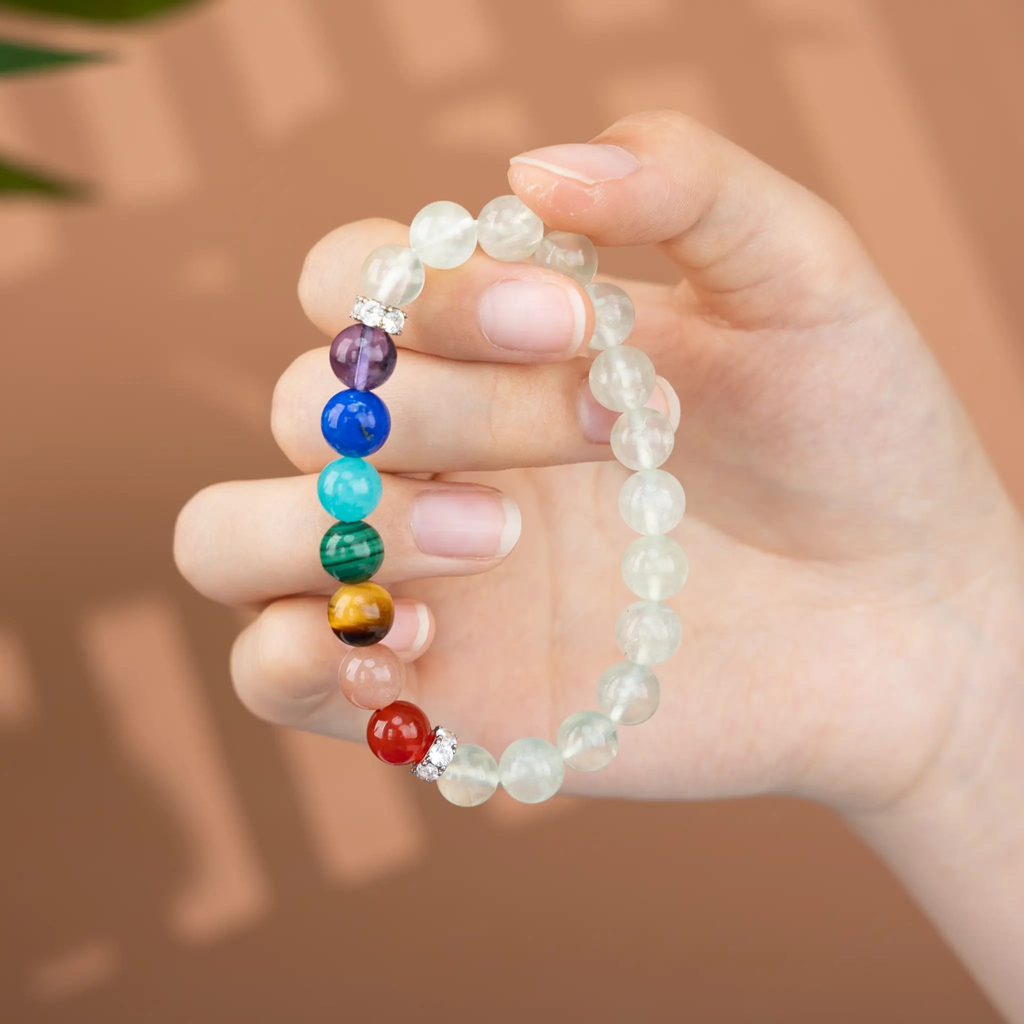 Chakra Gemstone Beaded Bracelet - 7 Chakra & Prehnite