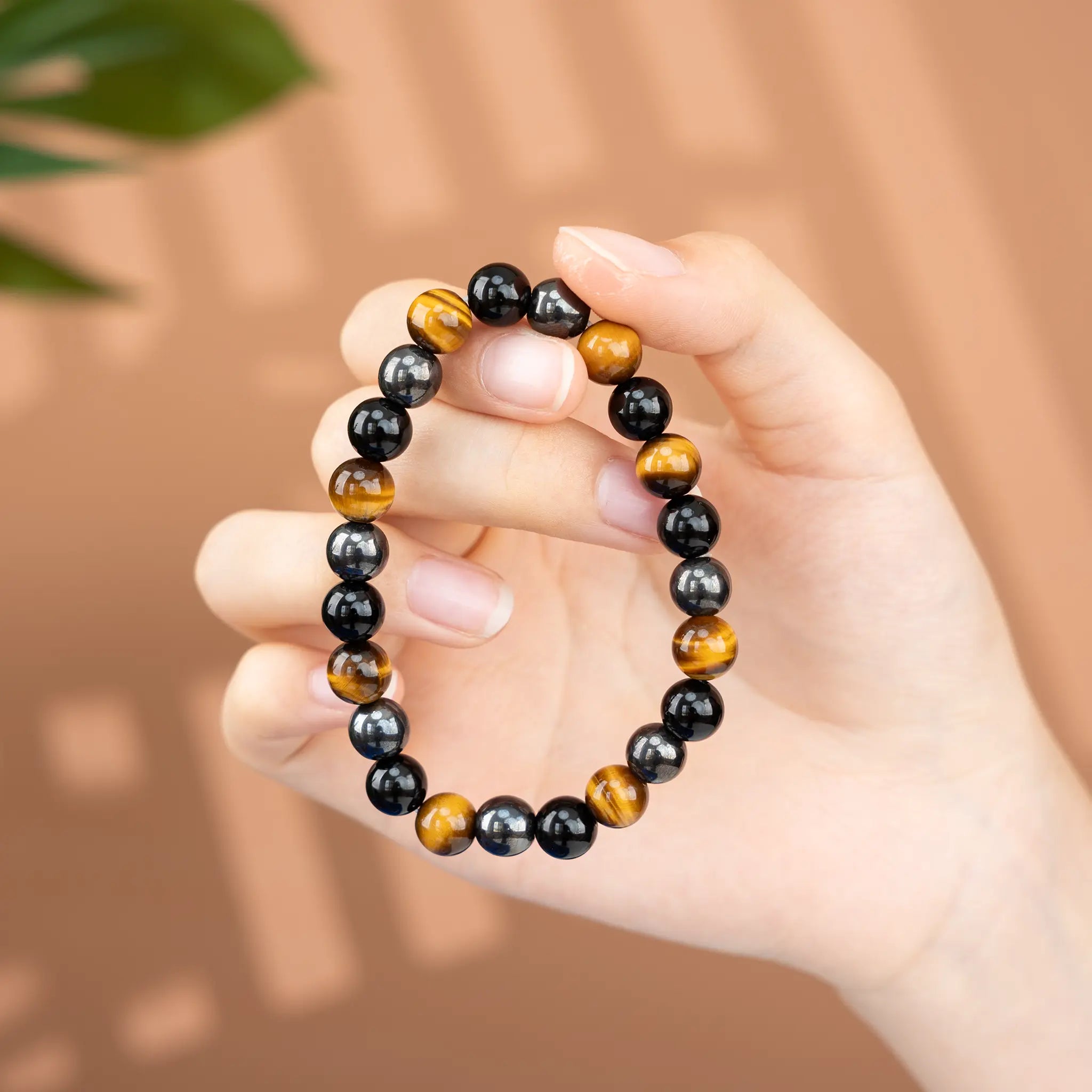 Triple Protection Gemstone Beaded Bracele - Tiger's Eye & Black Agate & Natural Hematite