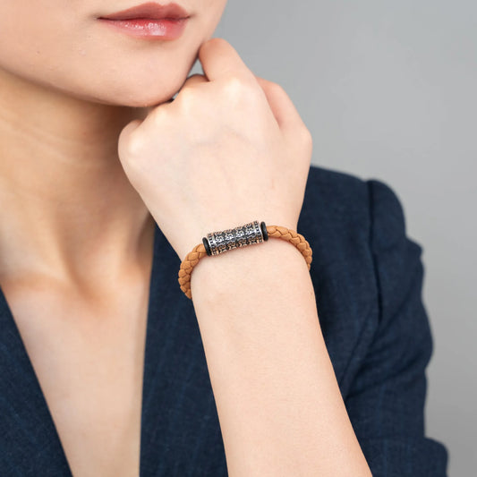 Braided Genuine Leather Brown Bracelet - Silver Magnetic Clasp - SENLLY