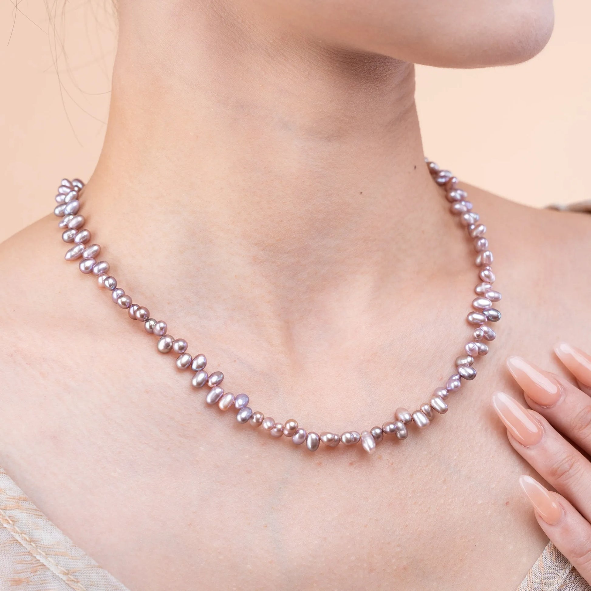 Natural Pearl Necklace - 4mm Oval Beads 4mm Oval Beads with Sterling Silver Hardware - SENLLY