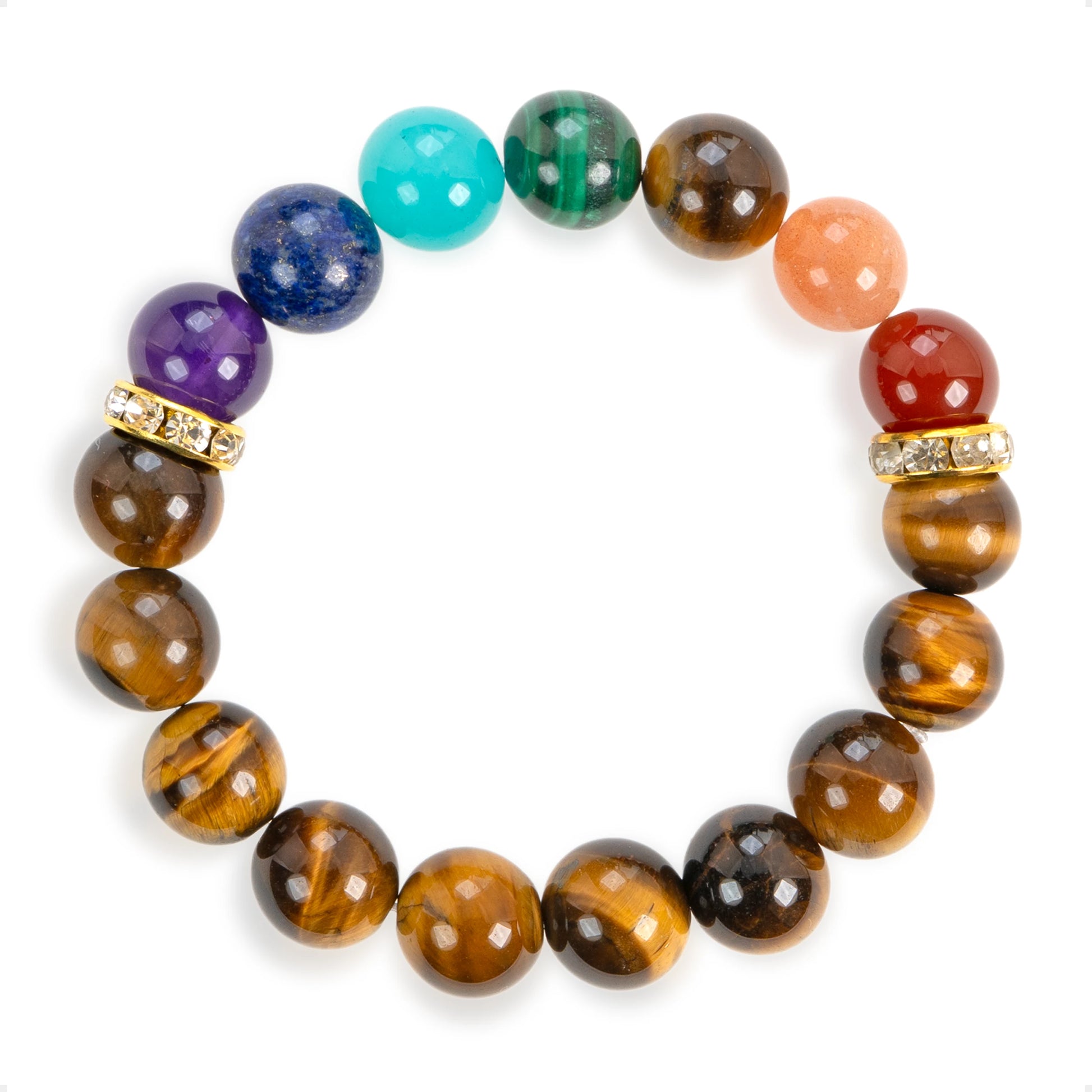 SENLLY 7 Chakra Beaded Stretch Bracelet with Tiger's Eye, Handmade Natural Stone Jewelry for Balance & Protection
