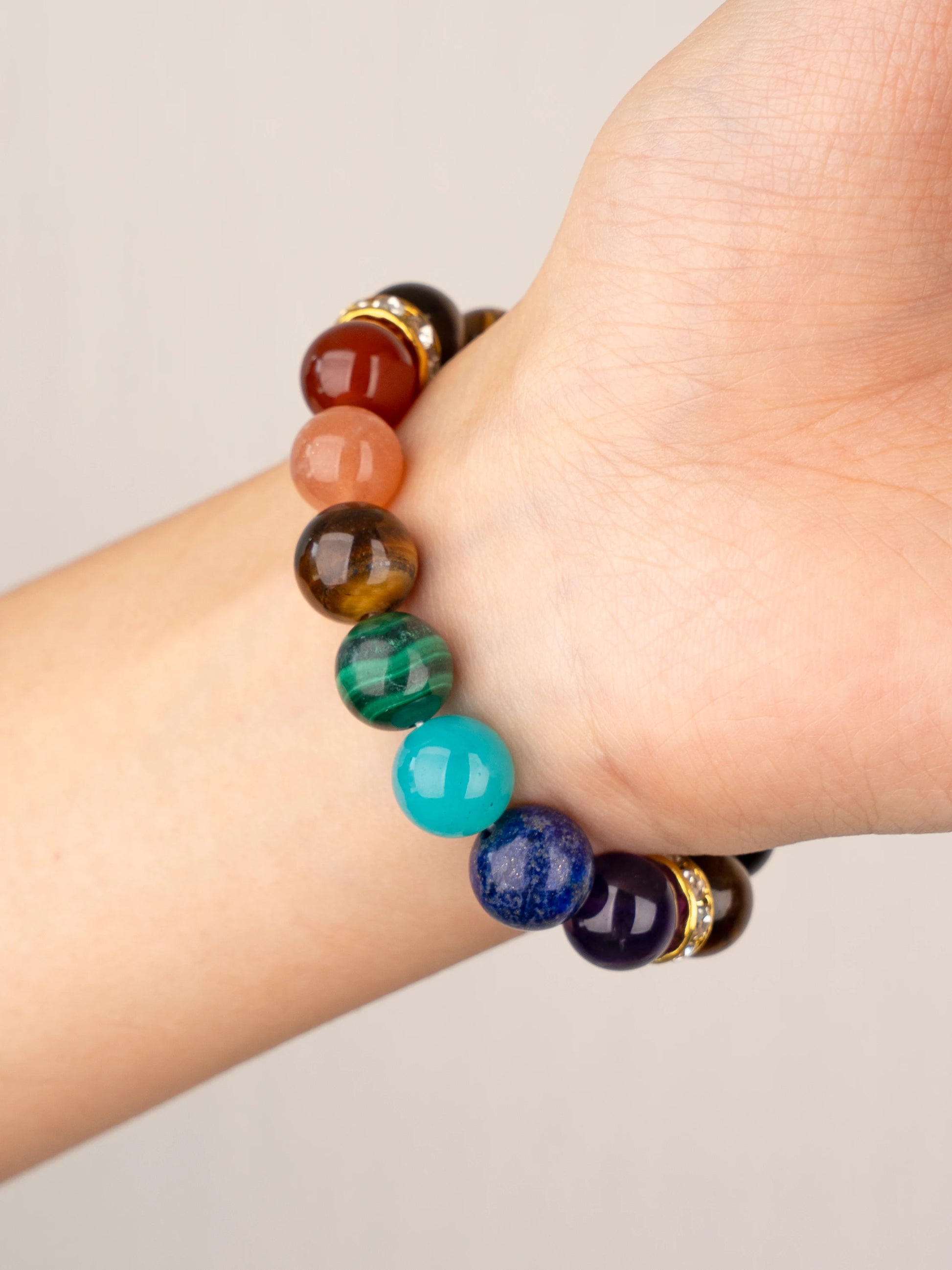 SENLLY 7 Chakra Beaded Stretch Bracelet with Tiger's Eye, Handmade Natural Stone Jewelry for Balance & Protection