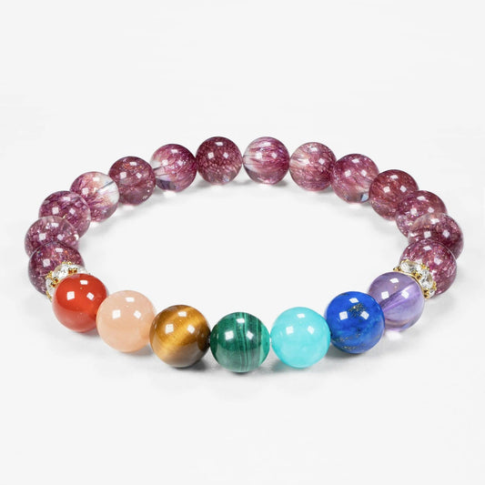 Chakra Gemstone Beaded Bracelet - 7 Chakra & Purple Cornucopia - SENLLY