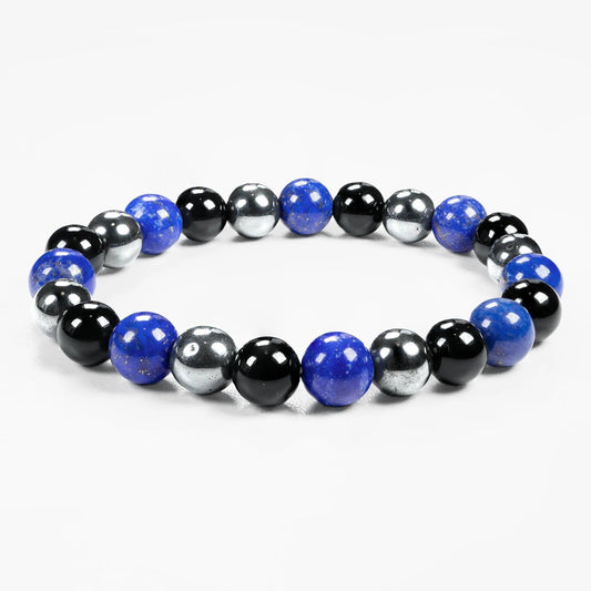 Triple Protection Gemstone Beaded Bracele - Lapis Lazuli & Black Agate & Natural Hematite - SENLLY