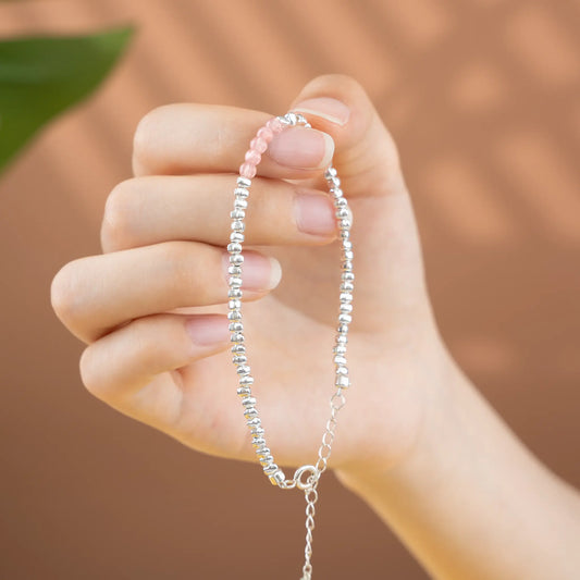 Element Essence Gemstone Beaded Bracelet - Rhodochrosite & Silver