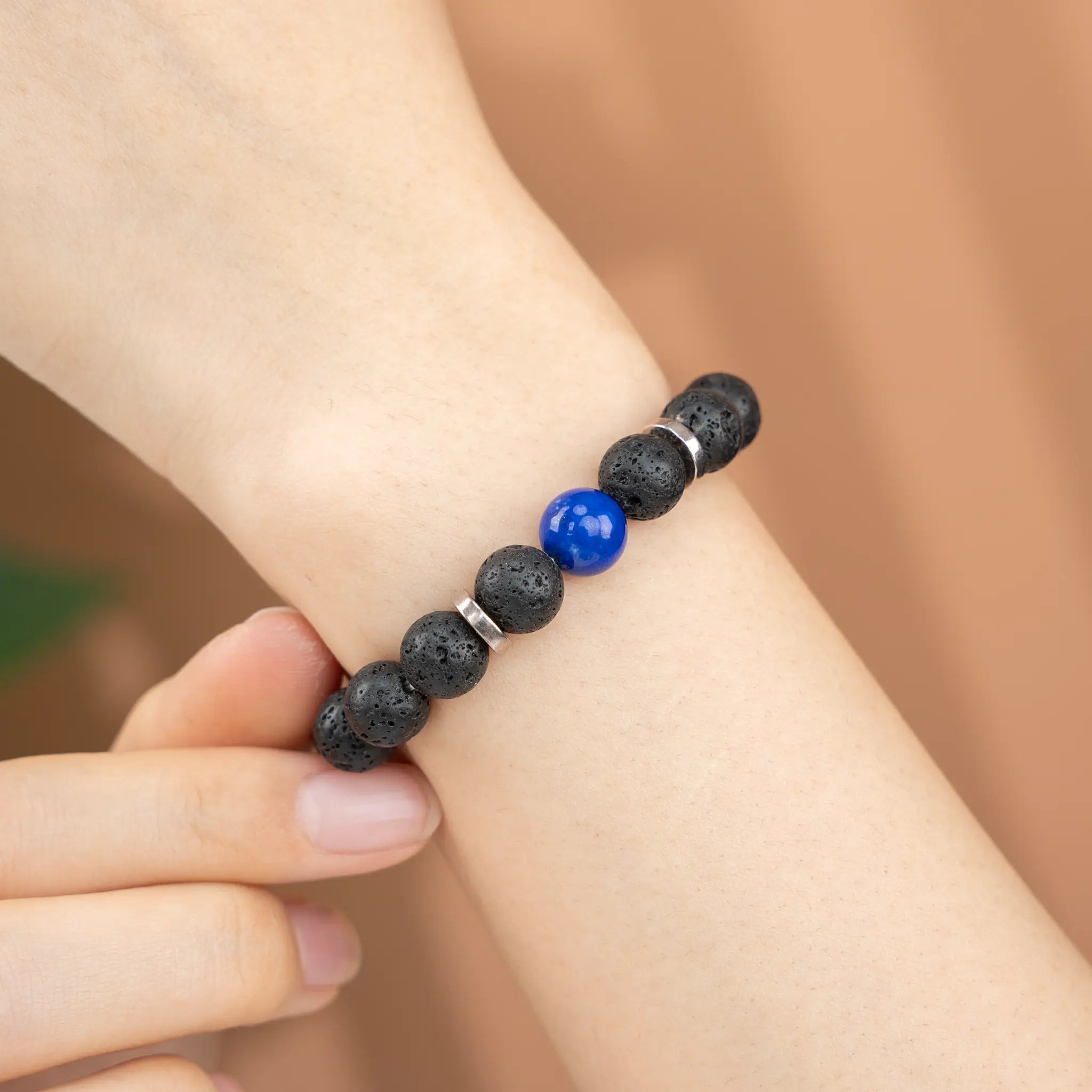 Element Fusion Gemstone Beaded Bracelet - Lava Rock & Lapis Lazuli
