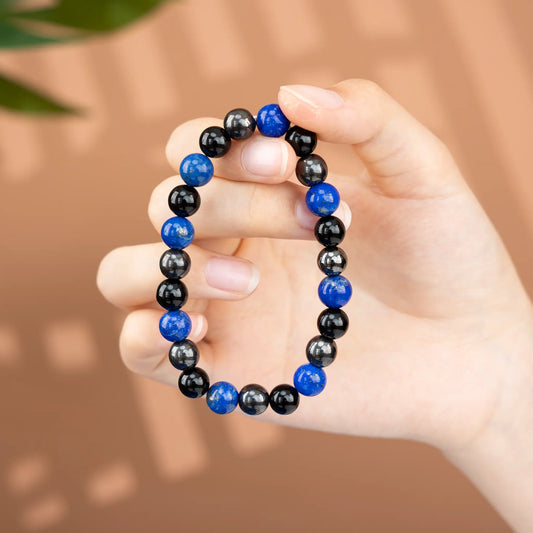 Triple Protection Gemstone Beaded Bracele - Lapis Lazuli & Black Agate & Natural Hematite