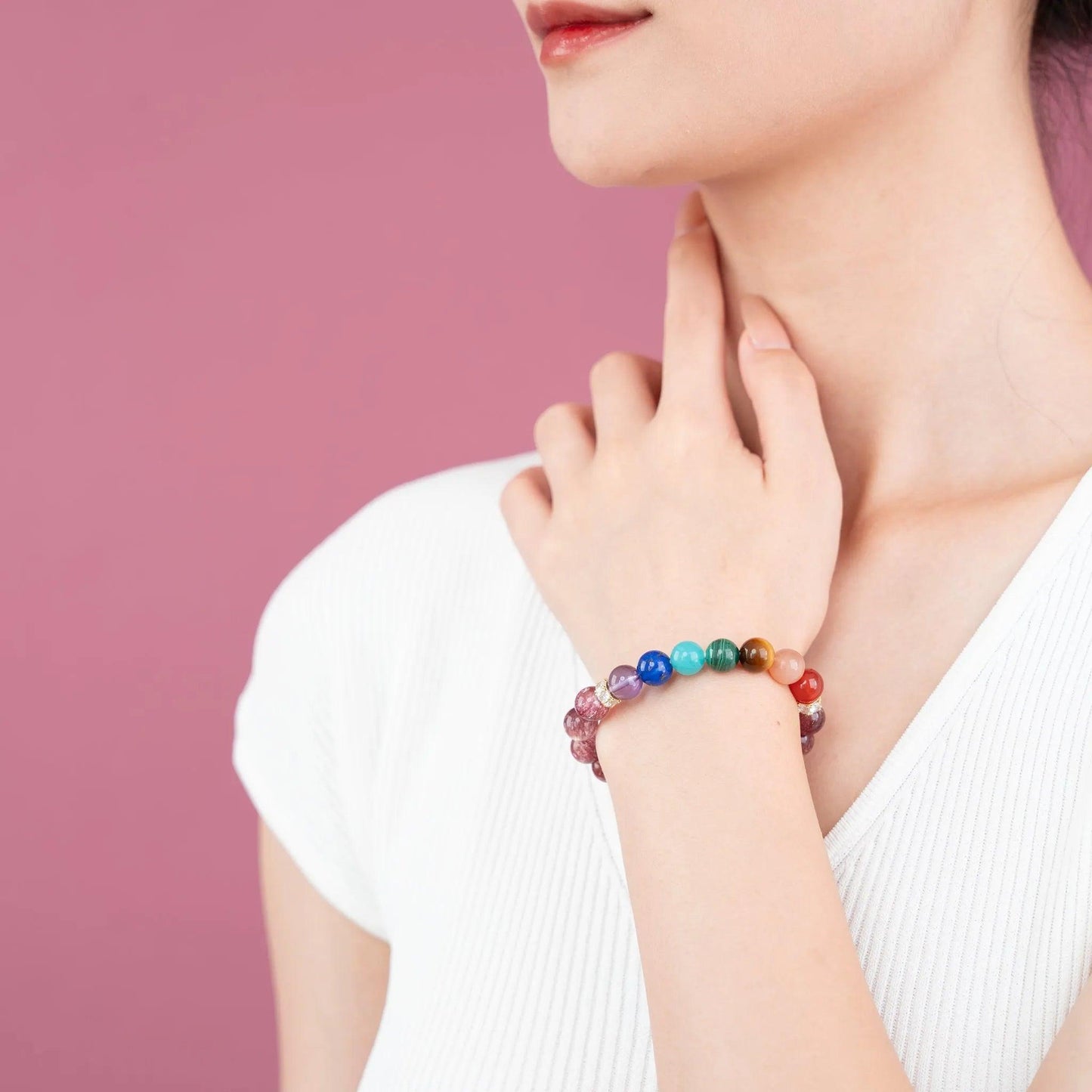 Chakra Gemstone Beaded Bracelet - 7 Chakra & Purple Cornucopia - SENLLY
