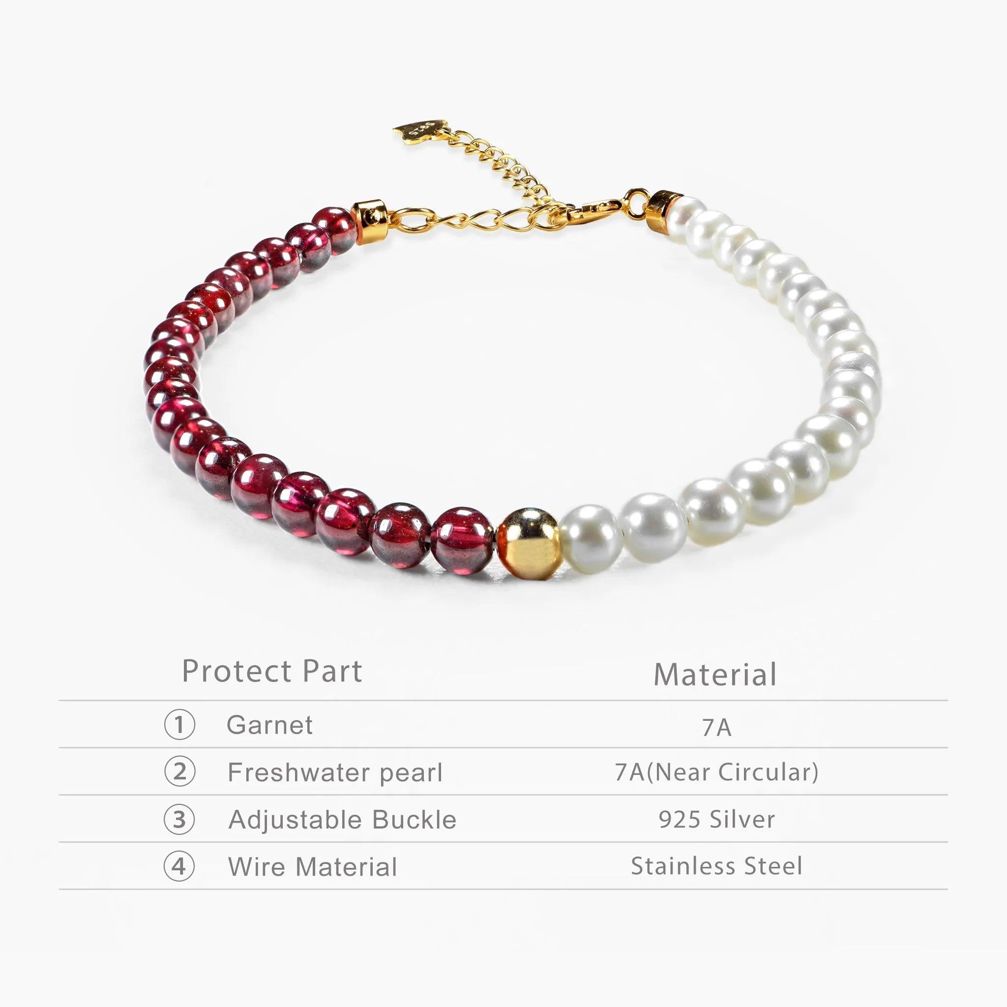 Dual Essence Gemstone Beaded Bracelet - Garnet & Pearl - SENLLY