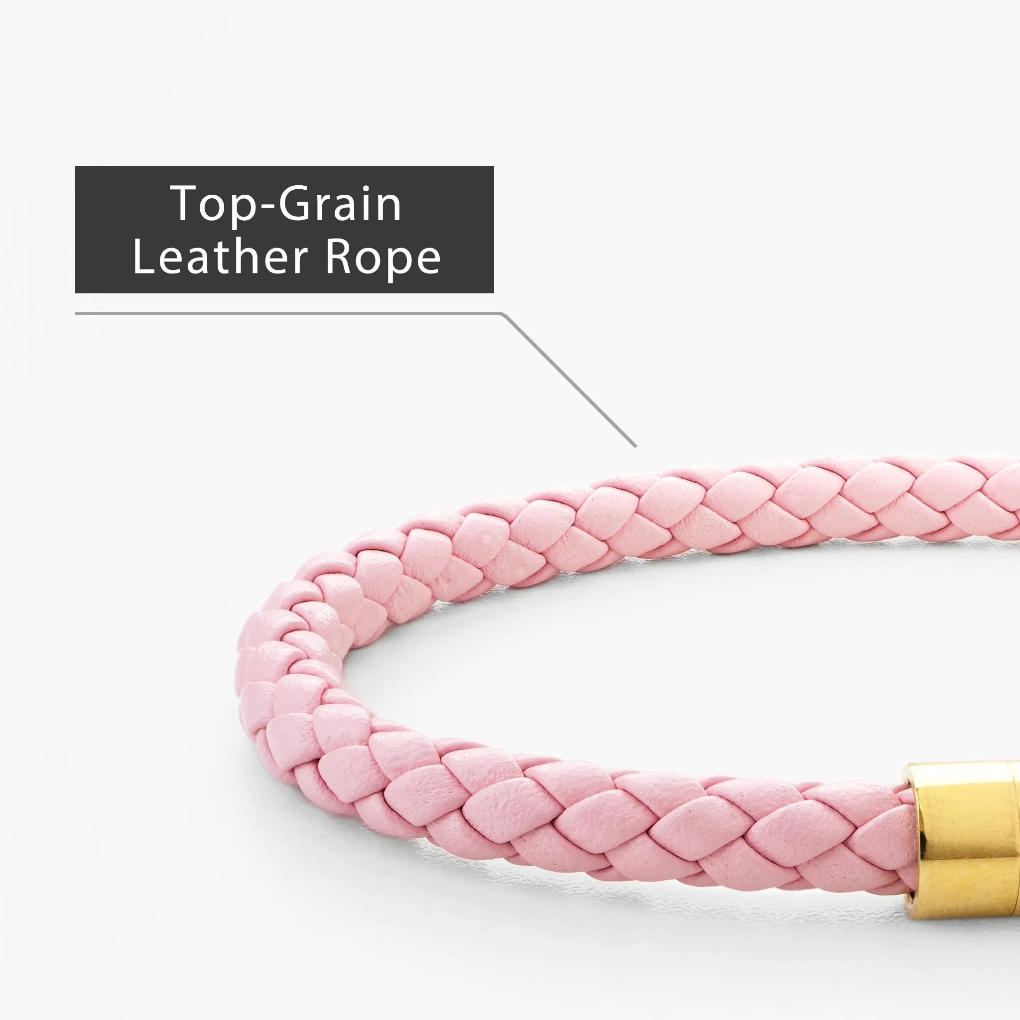 Braided Genuine Leather Pink Bracelet - Straight Tube Gold Magnetic Clasp - SENLLY
