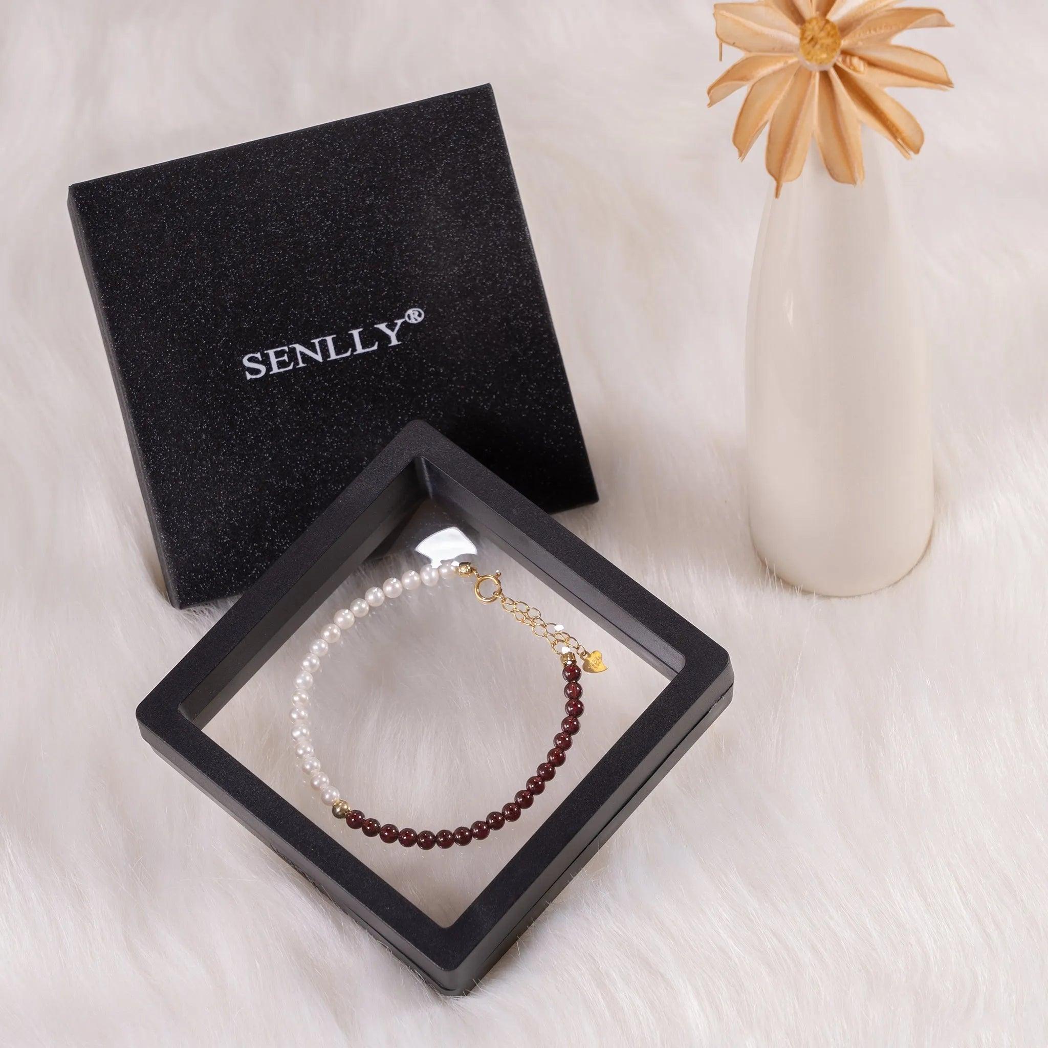 Dual Essence Gemstone Beaded Bracelet - Garnet & Pearl - SENLLY