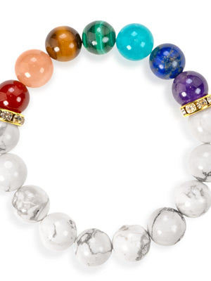 SENLLY 7 Chakra Beaded Stretch Bracelet with Howlite, Handmade Natural Stone Jewelry for Balance & Protection