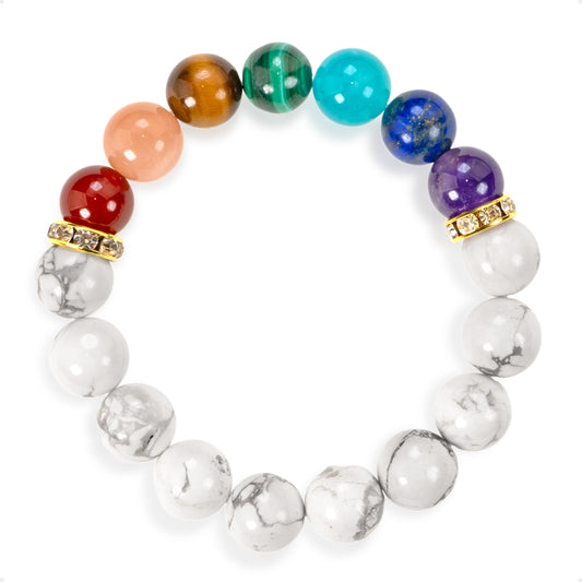 SENLLY 7 Chakra Beaded Stretch Bracelet with Howlite, Handmade Natural Stone Jewelry for Balance & Protection