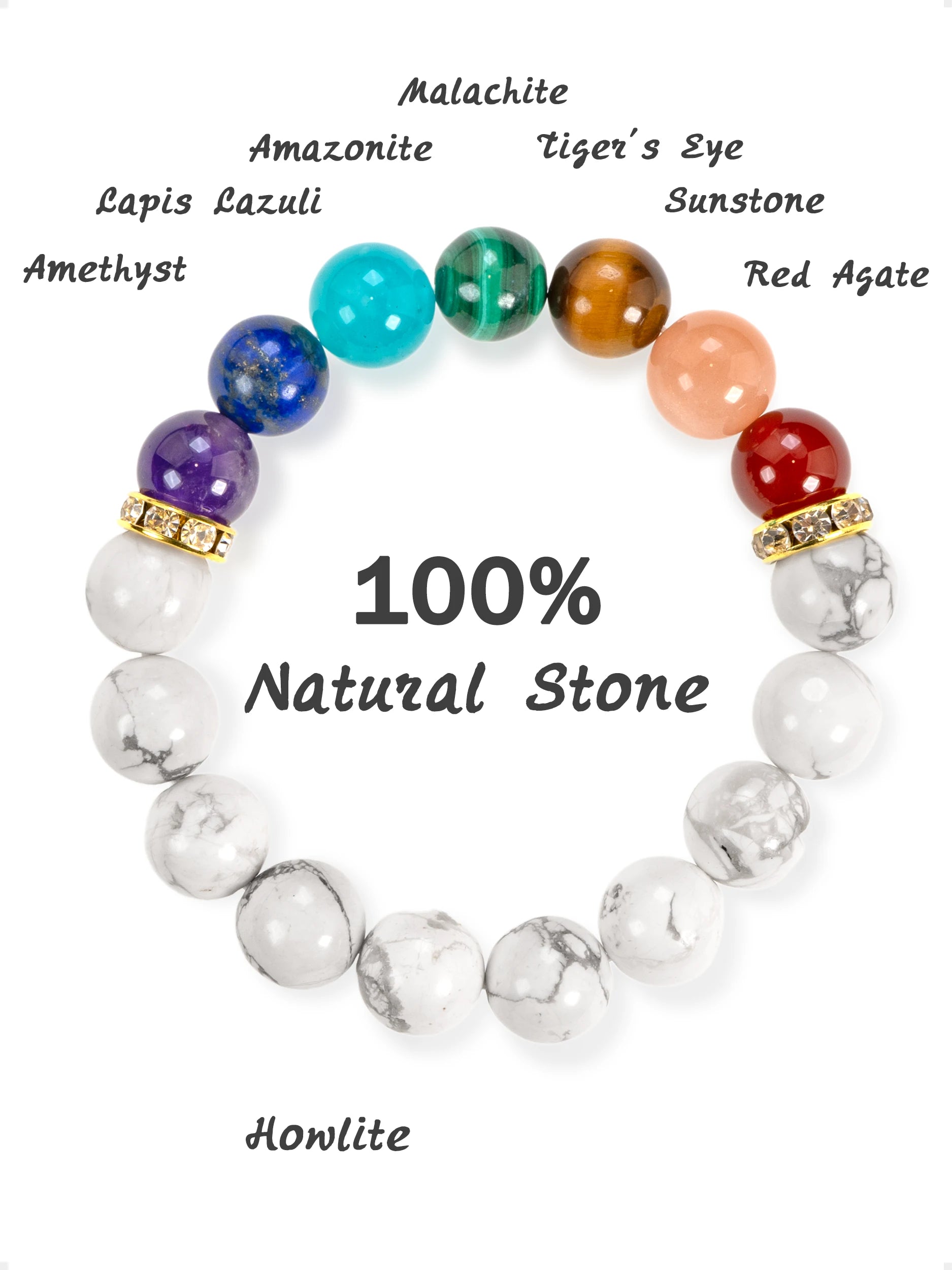 SENLLY 7 Chakra Beaded Stretch Bracelet with Howlite, Handmade Natural Stone Jewelry for Balance & Protection