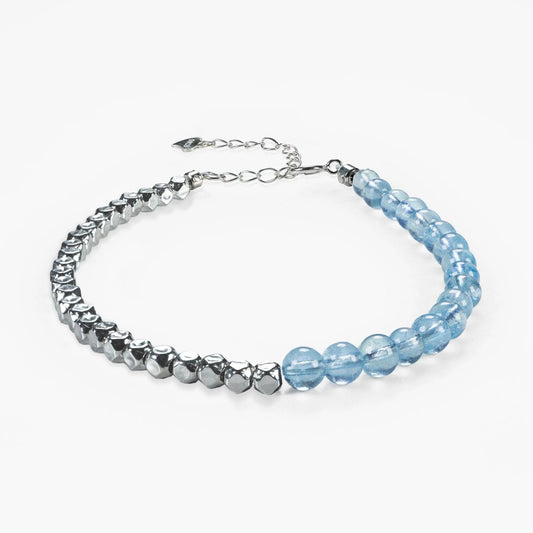 Dual Essence Gemstone Beaded Bracelet - Aquamarine & Silver - SENLLY
