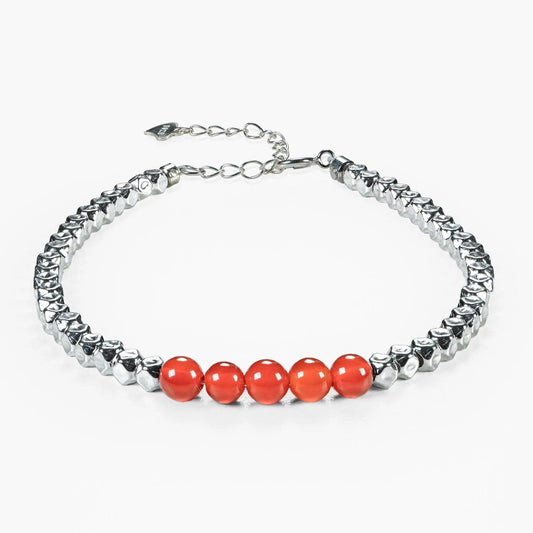 Element Essence Gemstone Beaded Bracelet - Red Agate & Silver - SENLLY