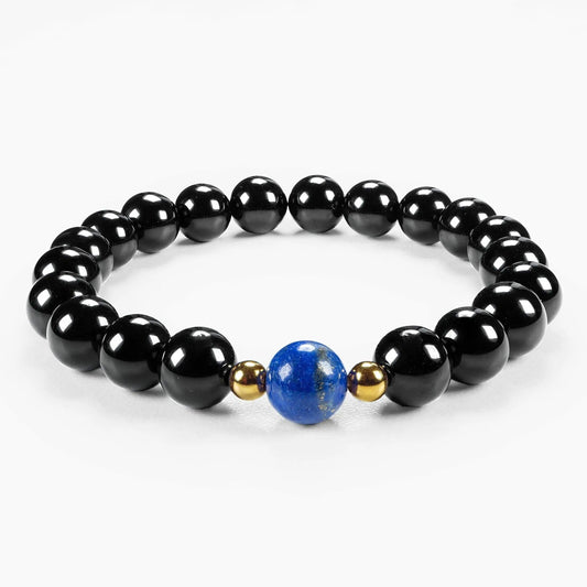 Element Fusion Gemstone Beaded Bracelet - Black Agate & Lapis Lazuli - SENLLY