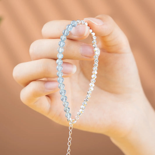 Dual Essence Gemstone Beaded Bracelet - Aquamarine & Silver