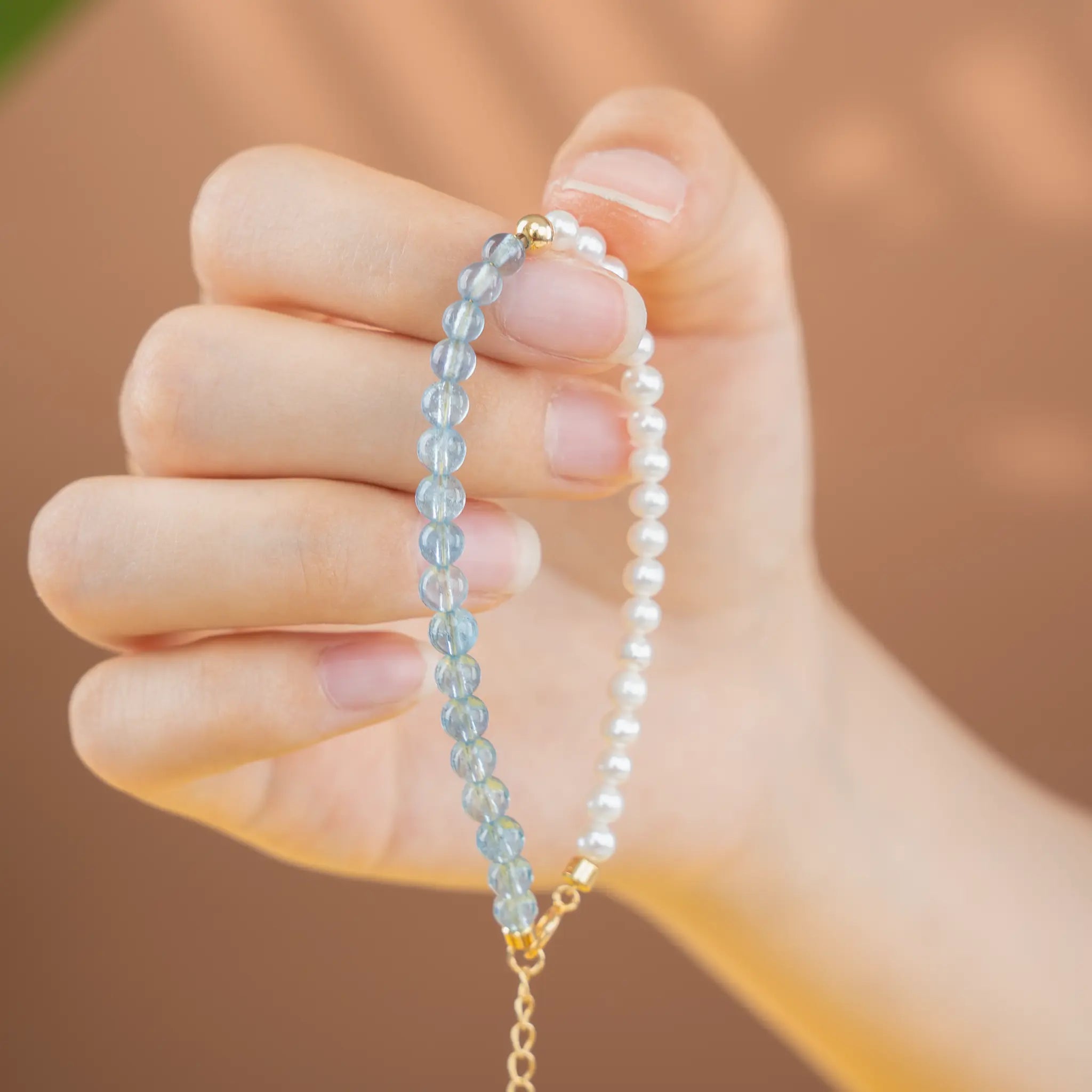 Dual Essence Gemstone Beaded Bracelet - Aquamarine & Pearl