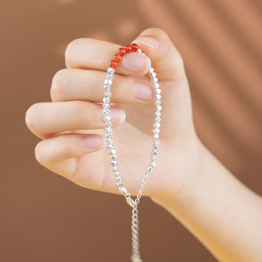 Element Essence Gemstone Beaded Bracelet - Red Agate & Silver